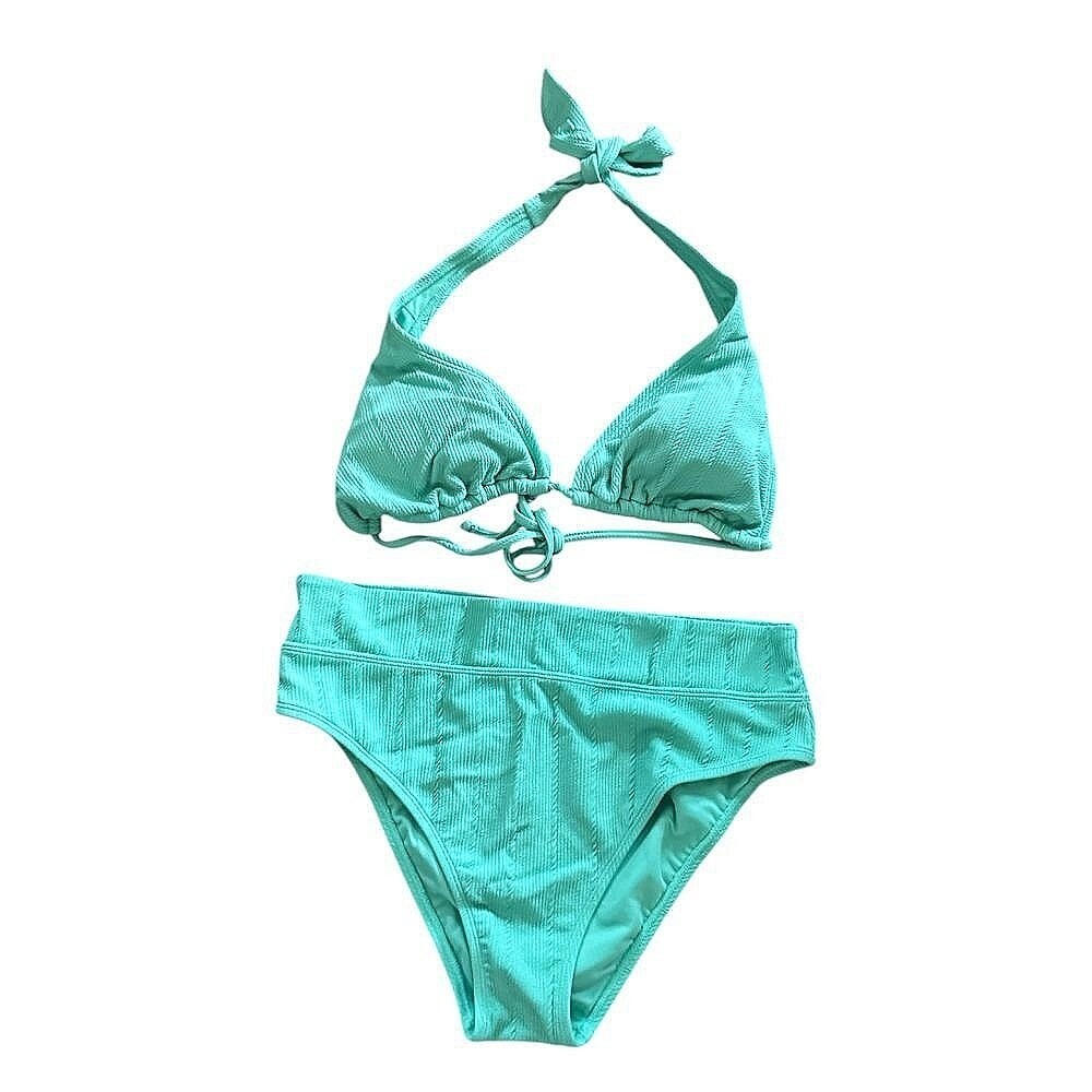 Ninety Nine Bikini Set Women XL Aqua Blue Excellent Halter High‎ Waist Swimsuit